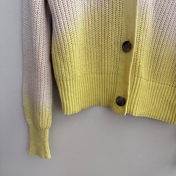 Roan + Ryan Knit Cardigan Sweater Yellow Cream Ombre Dip Dye Chunky Knit SMALL - Picture 5 of 11